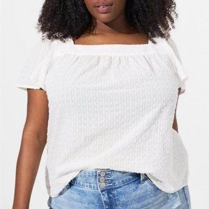 Torrid - Clip Jacquard Square Neck Flutter Sleeve Top in Cloud Dancer White​